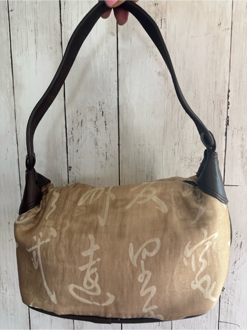 J Jill Beige Script-Pattern Shoulder Bag